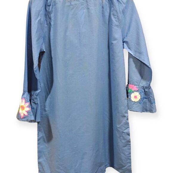 Debbie Katz South Beach Blue Violetta Embroidered Floral Tunic 100% Cotton Sz S - Picture 7 of 13